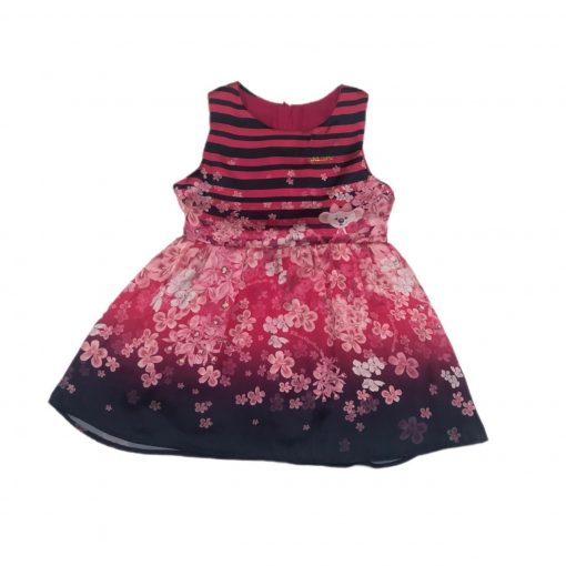 VESTIDO S/MG CETIM FLORAL ROSA LILICA  TAM 12/18